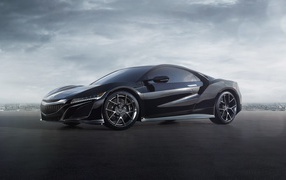 Черный автомобиль Acura NSX, 2018 на фоне неба