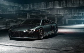 Черный спортивный автомобиль Audi R8 on Vossen Wheels, 2017