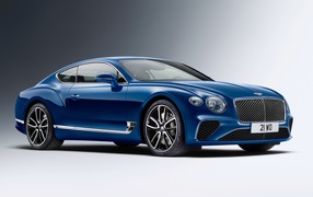Blue car Bentley Continental GT, 2017 on a gray background