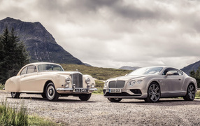 Retro car Bentley Continental R-Type and Bentley Continental against the sky