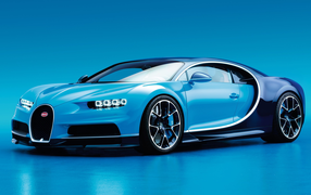 Blue sports car Bugatti Chiron on a blue background