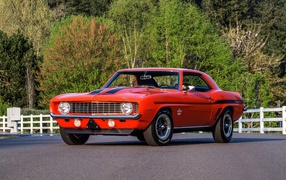 Красный ретро автомобиль Шевроле SC 427 Camaro Yenko 1969 года 
