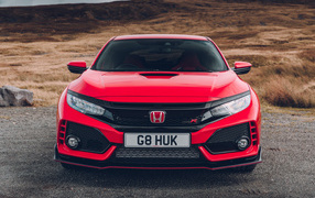 Red car Honda Civic Type R, 2018 front view
