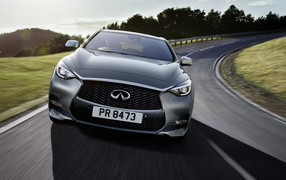 Silver car Infiniti Q30 on the track