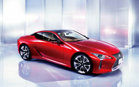 Presentation of the red car Lexus LC 500, 2018