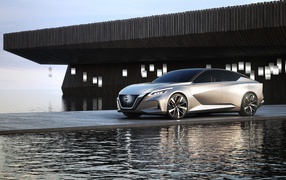 Silver car Nissan Vmotion 2.0 Concept, 2017 near the water