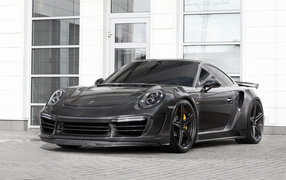 Серый быстрый автомобиль Porsche 911 Turbo Stinger GTR, 2017 