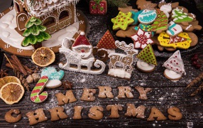 Treats for the holiday and cookies with the letters Merry Christmas