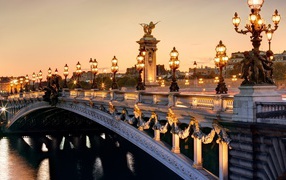 Арочный мост Александра 3 в фонарях, город Париж. Франция 