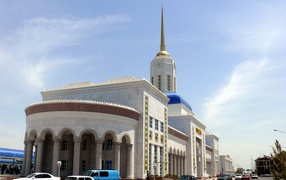 Beautiful building of the railway station in Ashgabat