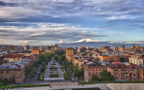 City Yerevan on the background of Mount Ararat