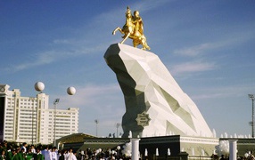 Gilded monument of the president of Turkmenistan, Ashgabat