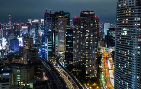 Ночной красивый город Токио 