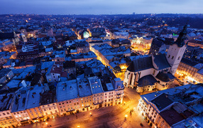 Panorama of evening Lviv