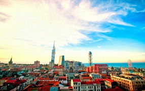 The beautiful city of Batumi on a background of blue sky