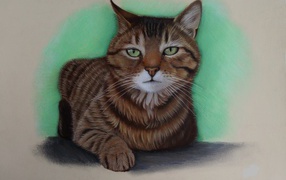 Нарисованный зеленоглазый кот