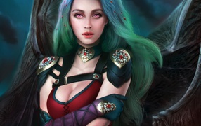 Фантастическая девушка с зелеными волосами королева вампиров
