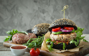 Гамбургер с котлетой и овощами 