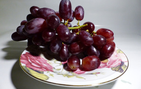Розовый виноград на тарелке крупным планом