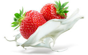 Strawberries with milk on a white background