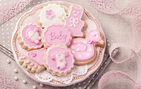 Beautiful festive cookies with pink icing