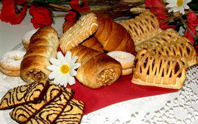Fresh appetizing pastries on the table