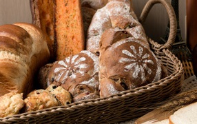 Fresh baked goods in a wicker basket