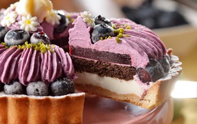 Аппетитный торт с черникой и кремом