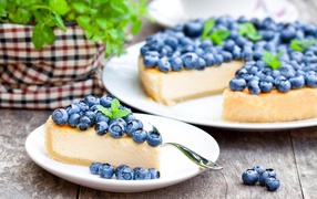 Appetizing cottage cheese pie with blueberries