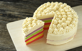 Beautiful multi-colored cake with butter cream 