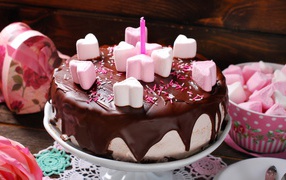 Cake with chocolate and marshmallow