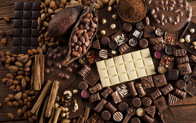 Шоколад и шоколадные конфеты с орехами 