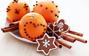 Orange with cloves, cinnamon and ginger biscuits for the holiday