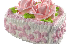 Розовые розы из безе на праздничном торте  