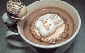 Hot cocoa with marshmallow hare
