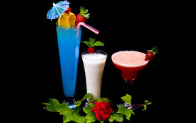 Three mouth-watering cocktails on a black background
