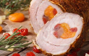 Appetizing meat roll with dried apricots