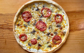 Italian pizza with tomatoes and cheese on the table