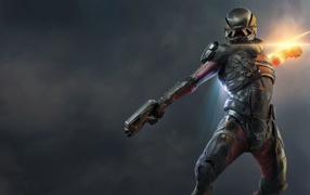 Персонаж игры Mass Effect Andromeda с оружием 