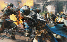 Битва рыцарей самураев в игре For Honor