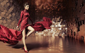 Красивая гламурная девушка в красном платье