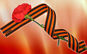 Red carnation and St. George's ribbon for May 9