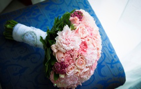 Beautiful pink wedding bouquet of the bride