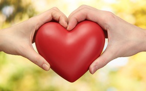 Парень и девушка  держат в руках большое красное сердце