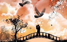 Couple in love on the bridge
