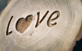 Надпись LOVE вырезана на дереве