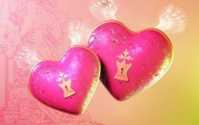 Two big pink hearts with keyholes