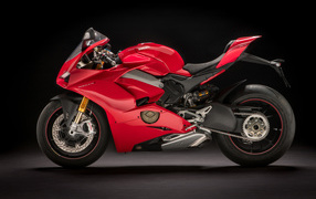 Red motorcycle Ducati Panigale V4 S, 2018 side view