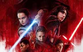 Постер с главными героями фильма Звёздные войны. Последние джедаи, 2017