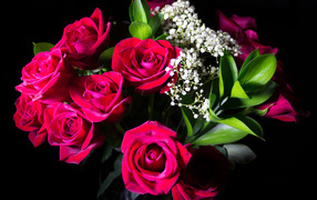 Красивый букет красных роз на черном фоне